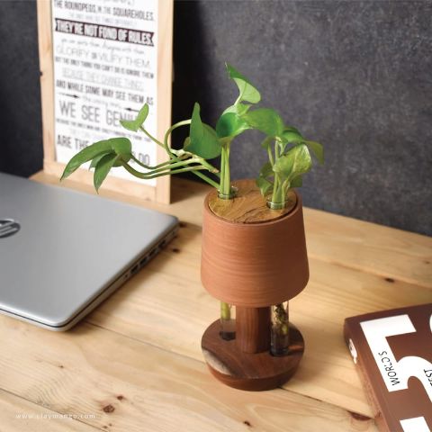 Unique Handmade dual tube Terracotta (clay) Table Top Planter for your workstation.-Terracotta-Claymango.com