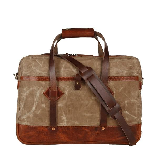 Adventure Briefcase 15 inches (Sand storm) waxed canvas Briefcase from Premium series with lifetime repair Warranty-Bags-Claymango.com