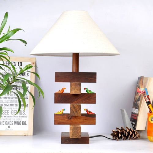 Table lamp cross woods with birds and shade-Lamp-Claymango.com