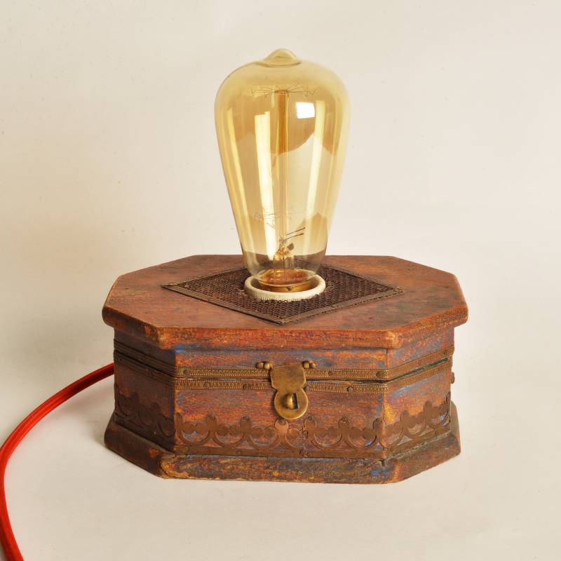 vintage wooden small chest lamp + Edison BULB-Lamp-Claymango.com