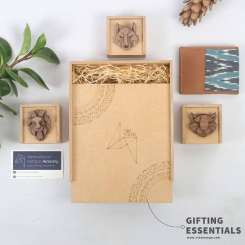 Assorted Gift hamper from Twofolds 3 brooches and a Ikat wallet-Gift Box-Claymango.com