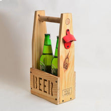 Load image into Gallery viewer, Weekend essential Wooden Beer Crate / Beer carrier with bottle opener- 2 Big beer bottles -White wood-Bar Accessories-Claymango.com
