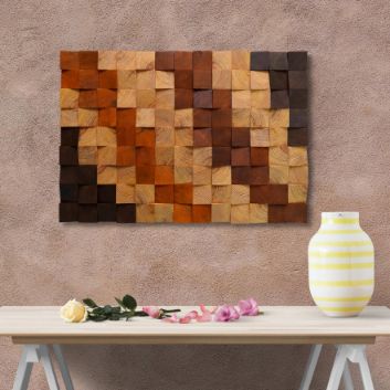 Nature wood and brown colour Stained Modern Wooden pixel Wall sculpture.-Home Décor-Claymango.com