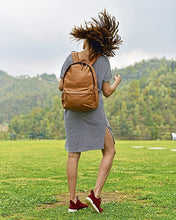 Load image into Gallery viewer, Tan leather backpack for college girls
