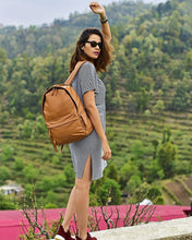 Load image into Gallery viewer, Tan leather backpack for travelling
