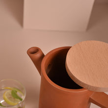 Load image into Gallery viewer, Minimal, Sleek &amp; contemporary HandmadeTerracotta earthen Jug/Clay Pitcher for your Home/Office/Dinning and Table top - Double fired from Earthen collection - 1000ml/1 litre with Wooden lid-Terracotta-Claymango.com
