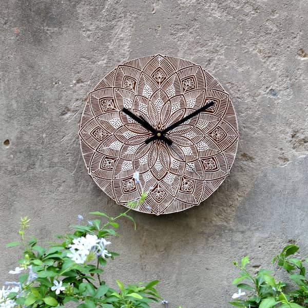 HANDCARVED WOODEN BLOCK WALL CLOCK for home ,Office ,Kitchen ,Bedroom-Home Décor-Claymango.com