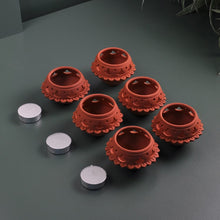 Load image into Gallery viewer, DVI - Set of 6 - Handcrafted terracotta Tealight lamp for your study table, dining table, side table from Festive collection - Festive + All season ( 6 tealight candles also included)-Terracotta-Claymango.com
