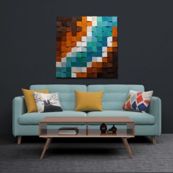 River Colour abstract Modern Wooden pixel Wall sculpture.-Home Décor-Claymango.com