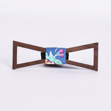 Load image into Gallery viewer, Triangular cut out blue floral Wooden Bowtie-TFC1P01-Mens Accessories-Claymango.com

