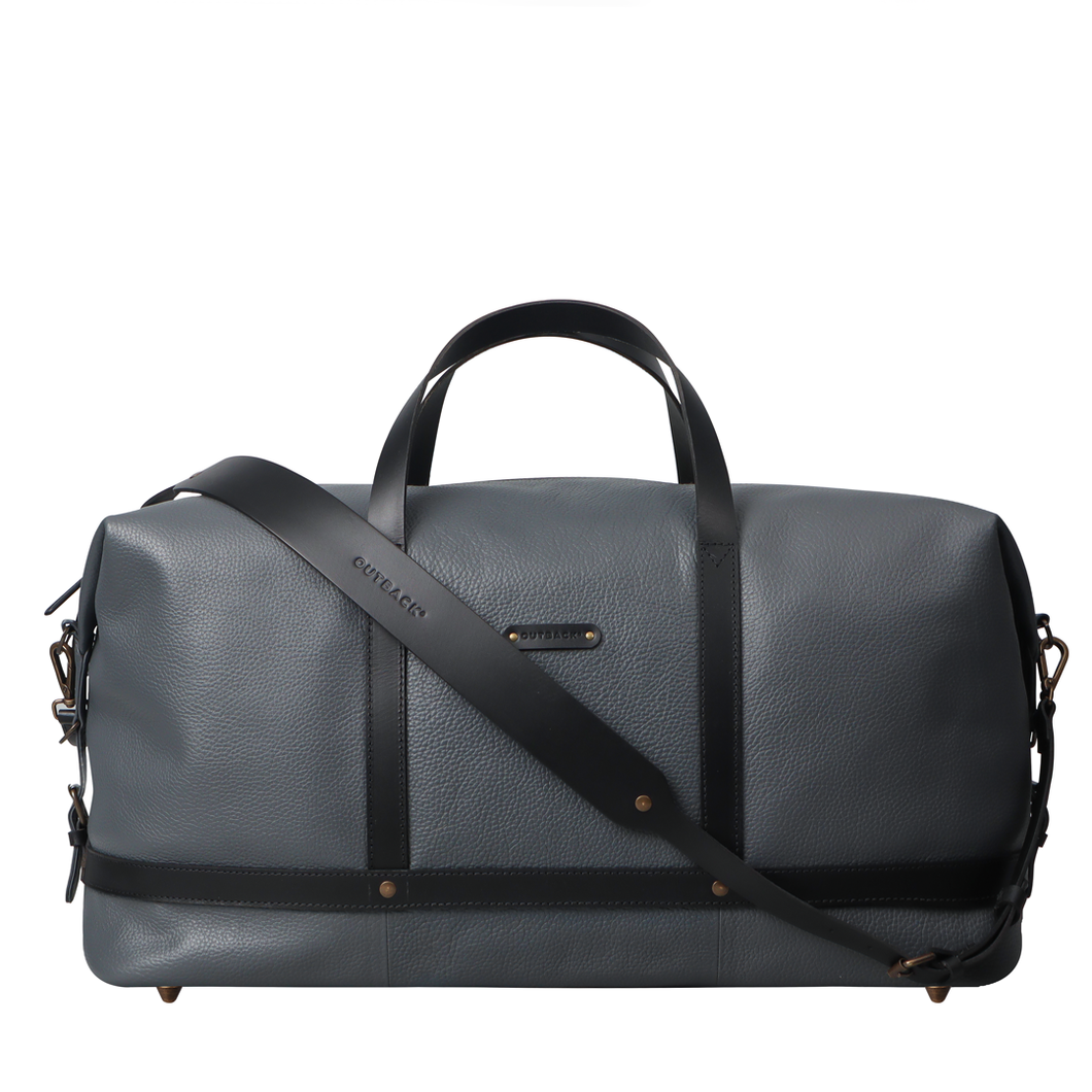 Grey leather travel bag