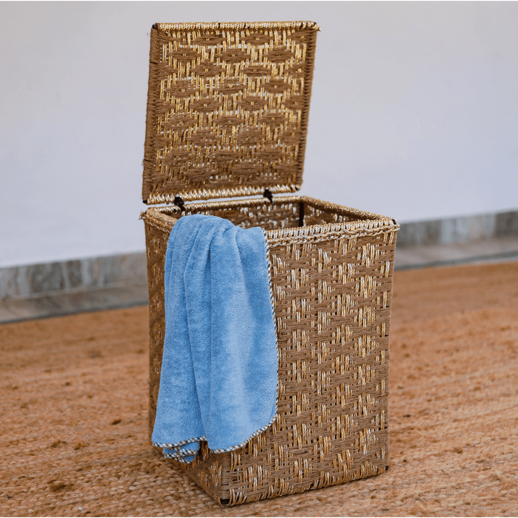 Sahara Upcycled Plastic Laundry Basket - Sirohi - colour_beige, Colour_Gold, Purpose_Storage, Rope Material_Natural Jute Fibre, Rope Material_Plastic Waste