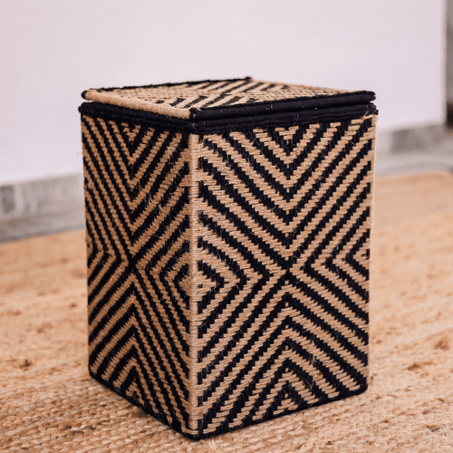 Jigsaw Macrame Laundry Basket - Sirohi - colour_beige, Colour_Black, Purpose_Storage, rope material _macrame, Rope Material_Natural Jute Fibre