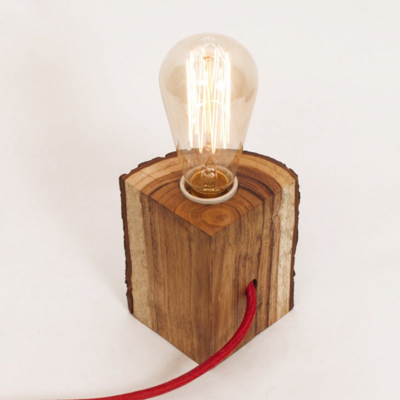 Natural wood triangle cut out Table top Lamp + Edison bulb-Lamp-Claymango.com