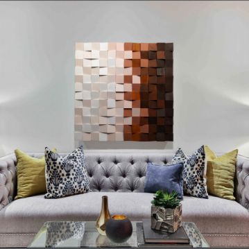 chocolate colour gradient Modern Wooden pixel Wall sculpture.-Home Décor-Claymango.com