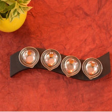 Load image into Gallery viewer, Diya Set - Set of 4 - Stainless Steel &amp; Wood Stand-Home Décor-Claymango.com
