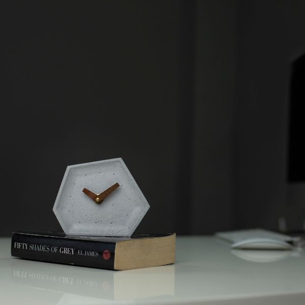Concrete Hexa Tabletop Clock Grey-Home Décor-Claymango.com
