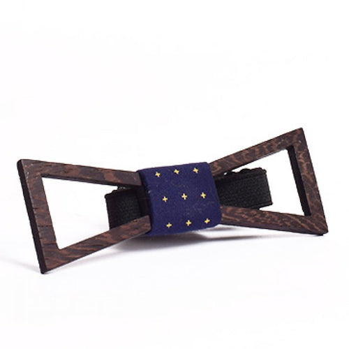 Dark brown triangle blue plus Wooden Bow tie Pocket Square - TFC1P08-Mens Accessories-Claymango.com