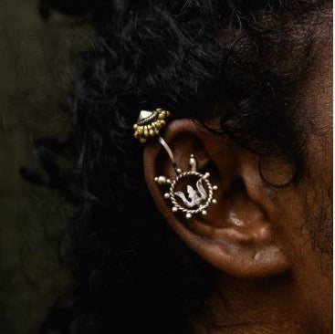 Trishul ear clips - 92.5 Sterling Silver, Brass Ghungroo-Jewellery-Claymango.com