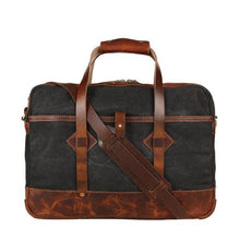 Load image into Gallery viewer, Adventure Briefcase 15 inches (Deep black) waxed canvas Briefcase from Premium series with lifetime repair Warranty-Bags-Claymango.com
