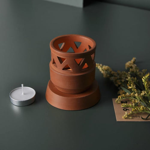 SAMARA handcrafted terracotta Tealight lamp (minimal & Contemporary) for your study table, dining table, side table from Festive collection-Terracotta-Claymango.com