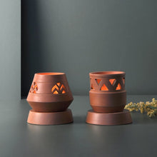 Load image into Gallery viewer, SET OF 2 - (SAMARA - VIPASSANA) - handcrafted terracotta Tealight lamp (minimal &amp; Contemporary) for your study table, dining table, side table from Festive collection-Terracotta-Claymango.com
