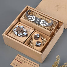 Load image into Gallery viewer, Assorted Gift hamper from Twofolds - 1 Lion Mother of pearl Brooch +1 Moustache MOP bowtie + 1 Lion MOP cufflinks-Gift Box-Claymango.com
