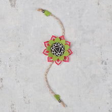 Load image into Gallery viewer, Handcrafted Mandala Block Rakhi from Bloom Collection - (Green &amp; Pink)-Rakhi-Claymango.com
