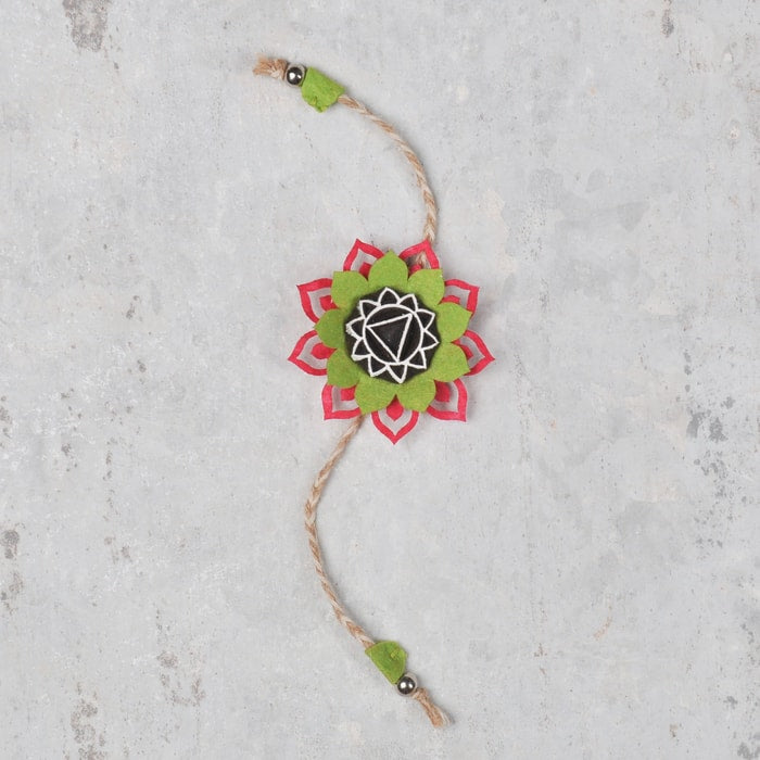 Handcrafted Mandala Block Rakhi from Bloom Collection - (Green & Pink)-Rakhi-Claymango.com