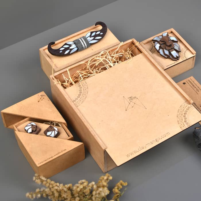 Assorted Gift hamper from Twofolds - 1 Lion Mother of pearl Brooch +1 Moustache MOP bowtie + 1 Lion MOP cufflinks-Gift Box-Claymango.com