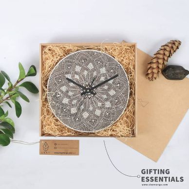 UNIQUE HANDCARVED WOODEN BLOCK WALL CLOCK for home ,Office ,Kitchen ,Bedroom- wooden box gift ready pack-Gift Box-Claymango.com
