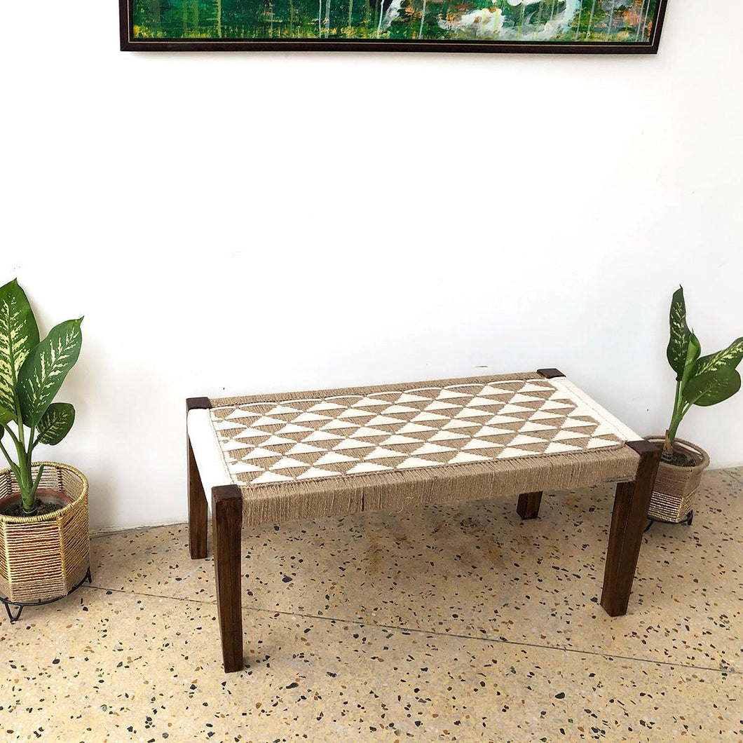 Herring Jute & Recycled Cotton Wooden Bench - Sirohi.org - Colour_Jute Beige, Purpose_Indoor Seating, Purpose_Outdoor Seating, Rope Material_Recycled Cotton
