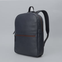 Load image into Gallery viewer, navy leather laptop backpack
