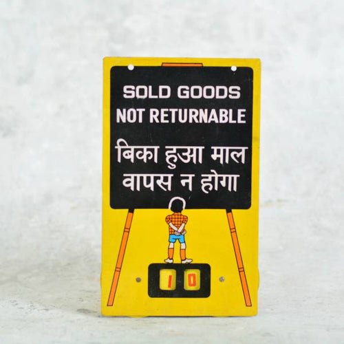 Tin placard old 90's print - Sold goods not returnable.-Antiques-Claymango.com