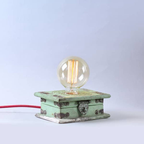 Vintage Wooden teal chest table top lamp with light intensity regulator for your home and workspace + Bulb-Lamp-Claymango.com