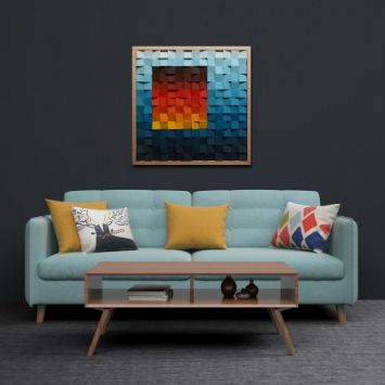 Gradient colour of sky and sunset Modern Wooden pixel Wall sculpture.-Home Décor-Claymango.com