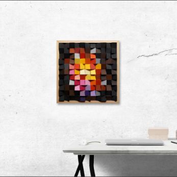 Fire colour Modern Wooden pixel Wall sculpture, Abstract wood painting wall artworks-Home Décor-Claymango.com