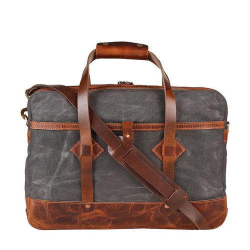 Adventure Briefcase 15 inches (Charcoal Grey) waxed canvas Briefcase from Premium series with lifetime repair Warranty-Bags-Claymango.com