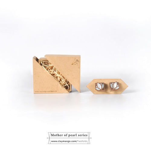 Cuff links from Lotus collection made out of wood and hand inlaid mother of pearl-Mens Accessories-Claymango.com