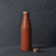 Load image into Gallery viewer, Handmade Terracotta Earthen Clay Bottle with cork and wooden lid - 900ml-Terracotta-Claymango.com
