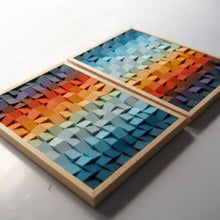 Load image into Gallery viewer, Set of Two Frames Sunset and Sundown Gradient colour Modern Wooden pixel Wall sculpture.-Home Décor-Claymango.com
