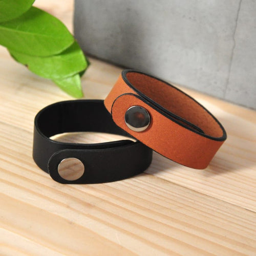 Minimal genuine leather wrist bands - set of 2 (black+ Tan Brown)-Mens Accessories-Claymango.com