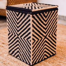 Load image into Gallery viewer, Jigsaw Macrame Laundry Basket - Sirohi - colour_beige, Colour_Black, Purpose_Storage, rope material _macrame, Rope Material_Natural Jute Fibre

