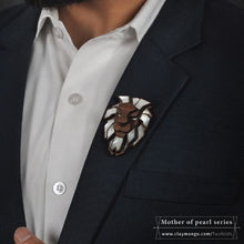 Load image into Gallery viewer, Assorted Gift hamper from Twofolds - 1 Lion Mother of pearl Brooch + Best Man&#39;s Pick bow-tie with Ikkat fabric pocket square from Seafret collection + 1 Lion MOP cufflinks-Gift Box-Claymango.com
