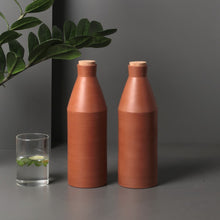 Load image into Gallery viewer, (set of 2) Modern HandmadeTerracotta Earthen Clay Bottle - 800ml with cork from design meets tradition collection.-Terracotta-Claymango.com
