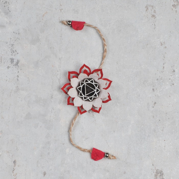 Handcrafted Mandala Block Rakhi from Bloom Collection - (Red & White)-Rakhi-Claymango.com