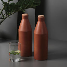 Load image into Gallery viewer, (set of 2) Modern HandmadeTerracotta Earthen Clay Bottle - 800ml with cork from design meets tradition collection.-Terracotta-Claymango.com
