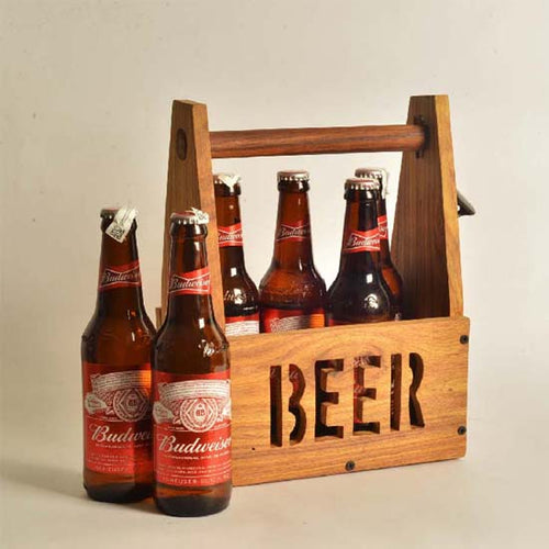 Weekend essential Wooden Beer Crate / Beer carrier with bottle opener- dark woodwood-Bar Accessories-Claymango.com