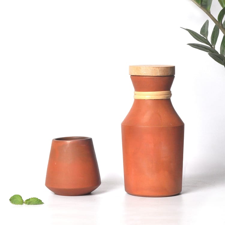 HandmadeTerracotta earthen Jug/Clay Hand Pitcher for your Home/Office/Dinning and Table top - Double fired from Earthen collection - 800ml + 1 Glass-Terracotta-Claymango.com