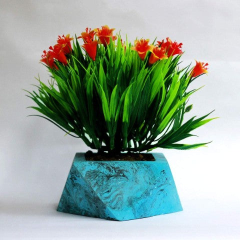 Paradox Origami Blue/Black Cement Planter/Vase/Flower Pot/Home Decor-Home Décor-Claymango.com